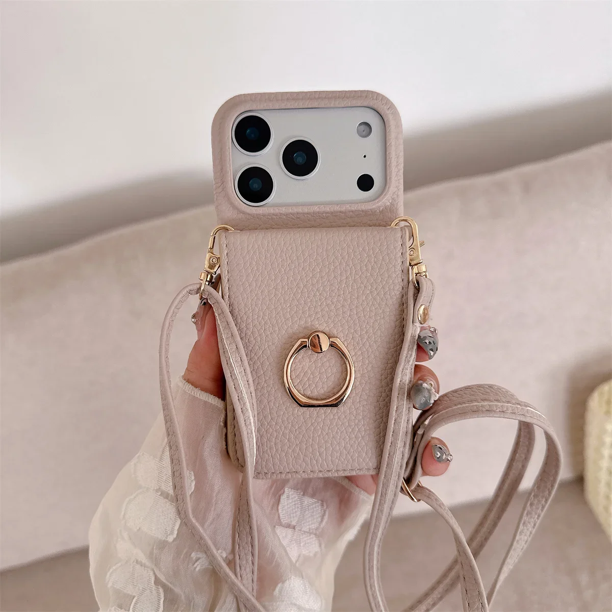 Crossbody Lanyard with Ring Ca - Leather Wallet Card Holder Phone Cover recension och pris