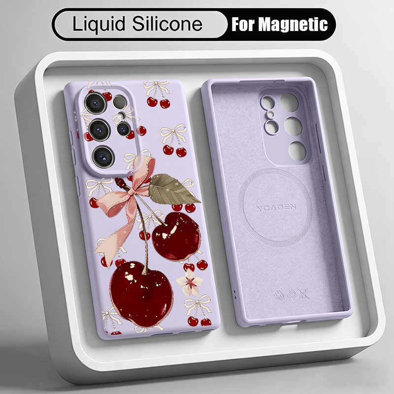 Cherry Pattern Liquid Silicone - Liquid Silicone Magnetic Phone Case recension och pris